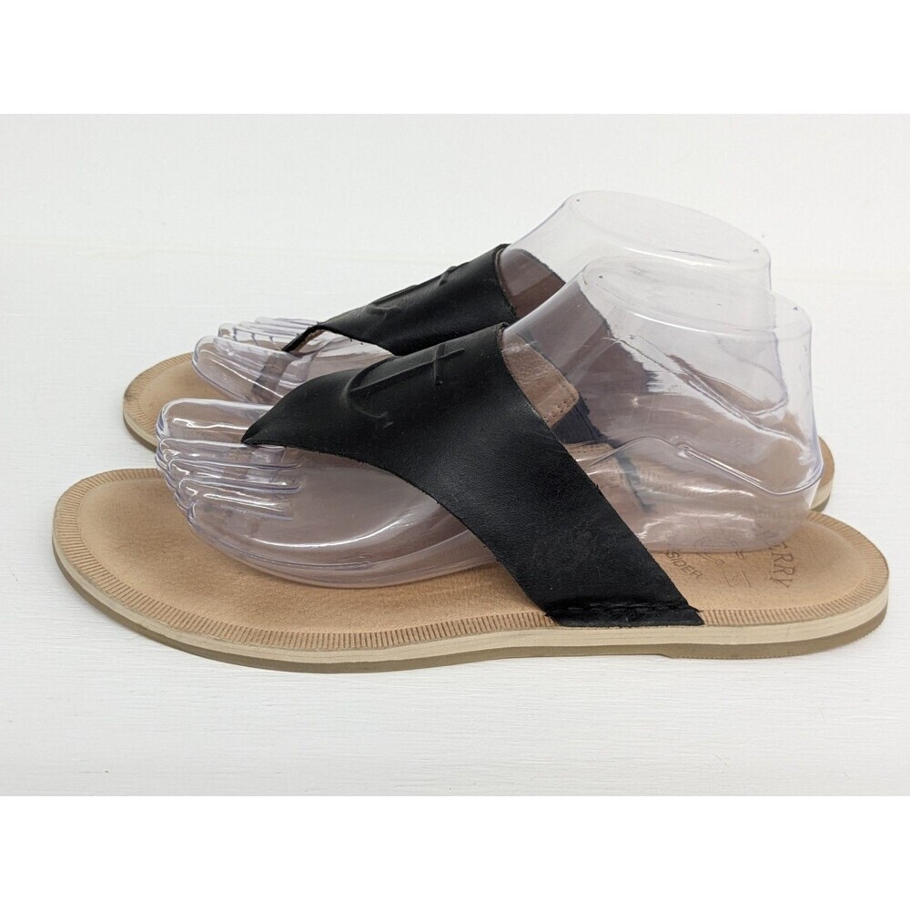 SPERRY TOP-SIDER SZ 9 BLACK ANCHOR EMBOSSED LEATHER SANDAL BEACH VACATION - Picture 5 of 8